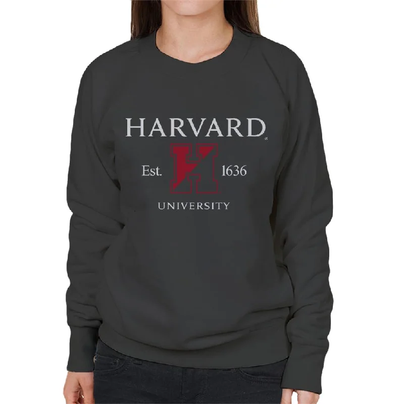 Harvard University Est 1636 Two Tone Logo Women's Sweatshirt Hoodie with High-Low Hem Asymmetrical Trendy