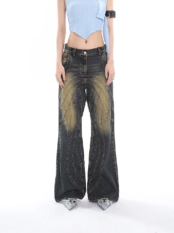 Sonio Denim Blue Washed Patchwork High Waist Straight Leg Jeans Pants Fashionable Raw Hemmed Jeans Sonio Denim Blue Washed Patchwork High Waist Straight Leg Jeans Pants Fashionable Raw Hemmed Jeans