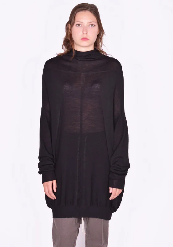 RICK OWENS WOMEN RP02D3615 ML OVERSIZED CRATER KNIT SWEATER BLACK Lace Blend Ribbed Blend Corduroy Blend