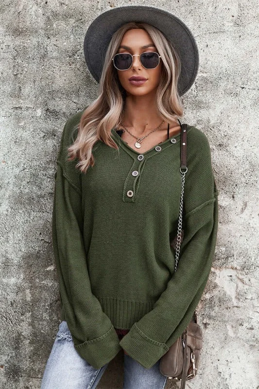 Chunky Knit V-Neck Sweater Casual Formal Business