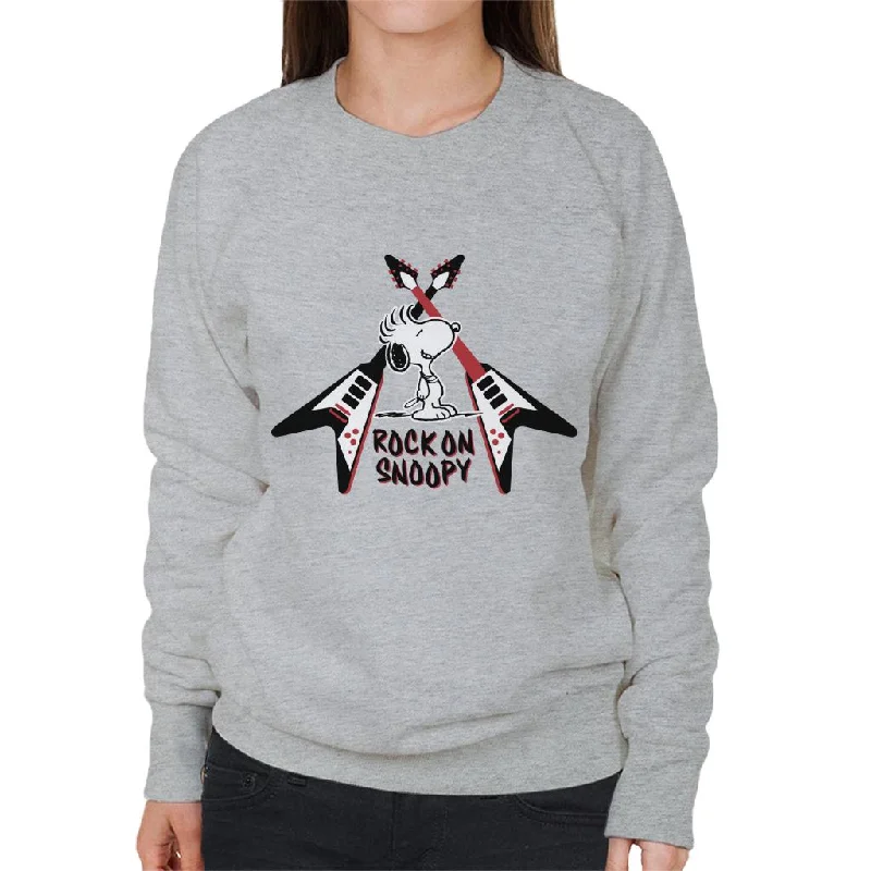 Peanuts Snoopy Rock On Women's Sweatshirt Hoodie with Slit Hem Functional Movement