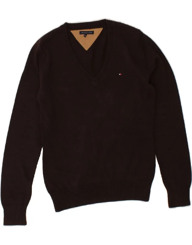 TOMMY HILFIGER Womens V-Neck Jumper Sweater UK 12 Medium Brown Cotton Velvet Chenille Corduroy TOMMY HILFIGER Womens V-Neck Jumper Sweater UK 12 Medium Brown Cotton Velvet Chenille Corduroy