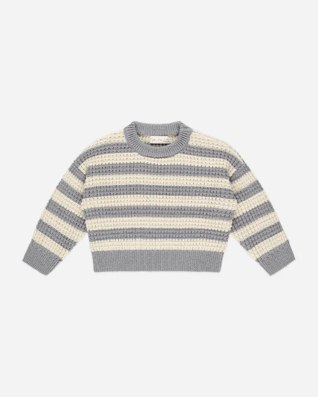 Aspen Sweater || Dusty Blue Stripe Chenille Blend Fleece Blend Nylon Blend