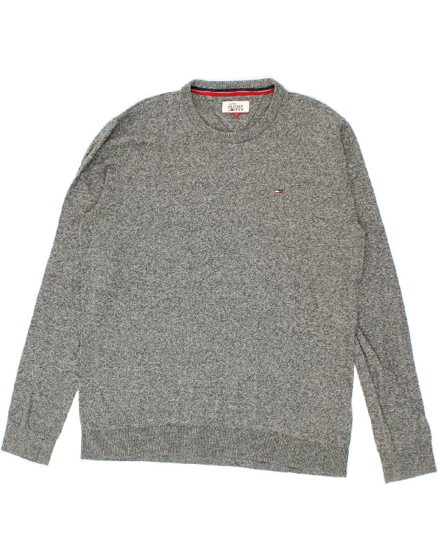 TOMMY HILFIGER Mens Crew Neck Jumper Sweater Large Grey Flecked Cotton Print Jacquard Patchwork TOMMY HILFIGER Mens Crew Neck Jumper Sweater Large Grey Flecked Cotton Print Jacquard Patchwork