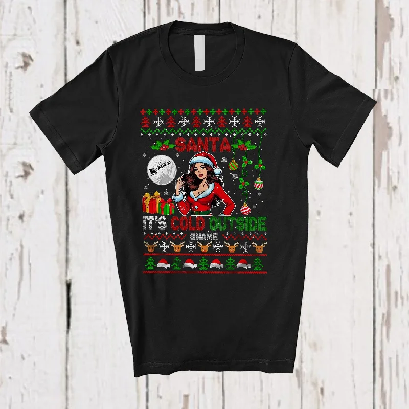 Personalized Santa It Is Cold Outside; Amazing Christmas Custom Name Santa Women; Sweater T-Shirt Ribbed Striped Patterned