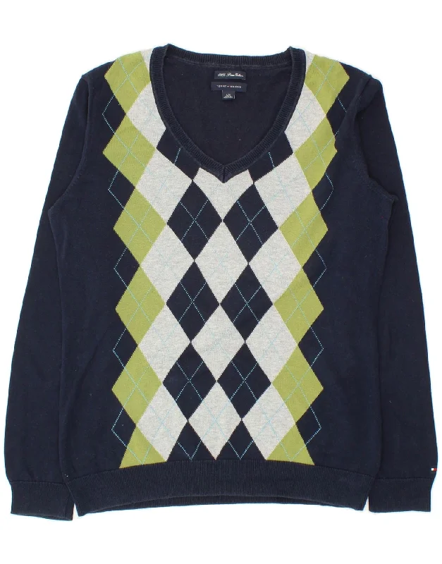 TOMMY HILFIGER Mens V-Neck Jumper Sweater Large Navy Blue Argyle/Diamond Casual Formal Business TOMMY HILFIGER Mens V-Neck Jumper Sweater Large Navy Blue Argyle/Diamond Casual Formal Business