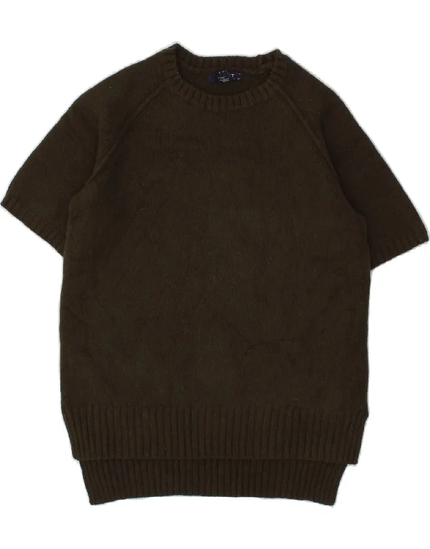 GANT Womens Short Sleeve Boat Neck Jumper Sweater UK 6 XS Khaki Wool Fleece Fabric Down Fabric Feather Fabric