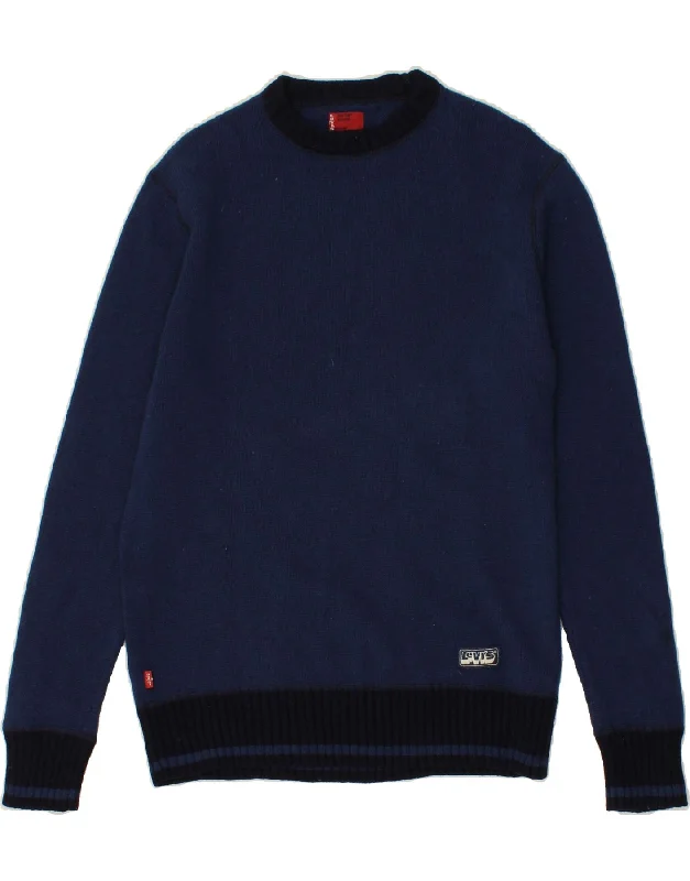 LEVI'S Mens Crew Neck Jumper Sweater Medium Navy Blue Lambswool Satin Fabric Silk Fabric Chiffon Fabric LEVI'S Mens Crew Neck Jumper Sweater Medium Navy Blue Lambswool Satin Fabric Silk Fabric Chiffon Fabric