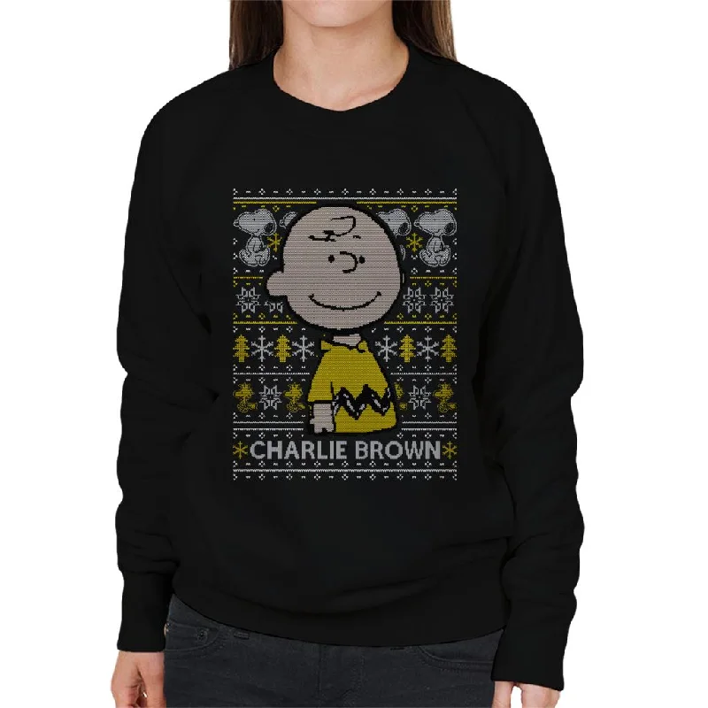 Peanuts Christmas Charlie Brown Knitted Pattern Women's Sweatshirt Hoodie with Embroidery Detailed Premium