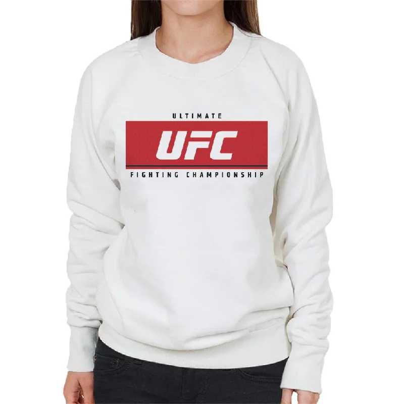 UFC Red Block Black Text Women's Sweatshirt Hoodie with Logo Branding Identity