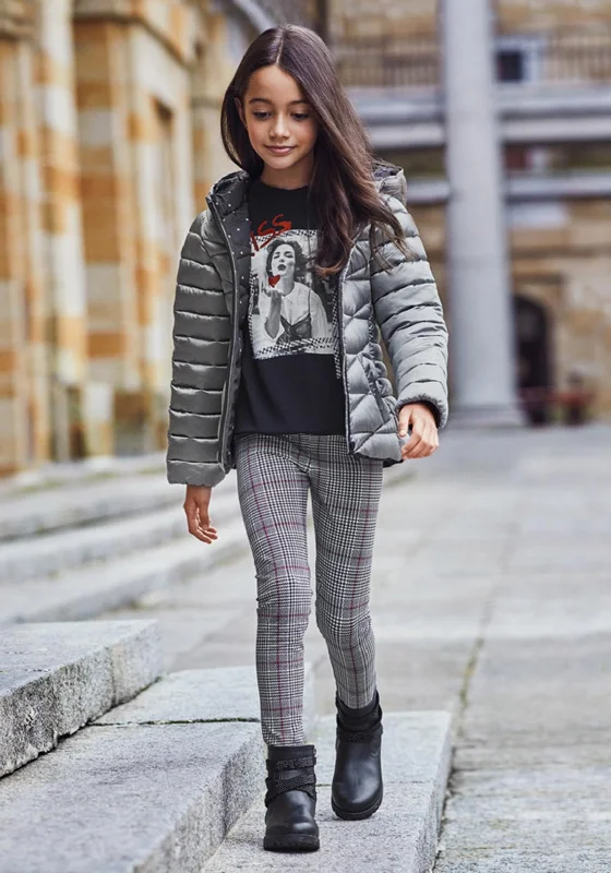 Mayoral Older Girl Jumper and Plaid Legging Set, Black Multi Thin Thick Dense