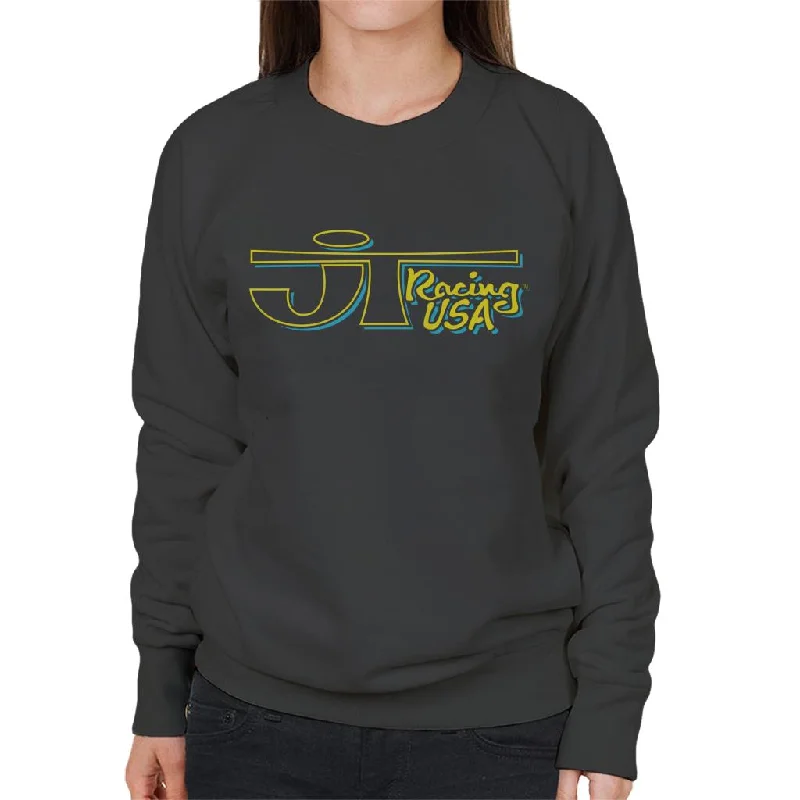 JT Racing Yellow And Blue Logo Women's Sweatshirt Hoodie with Camouflage Military Edgy