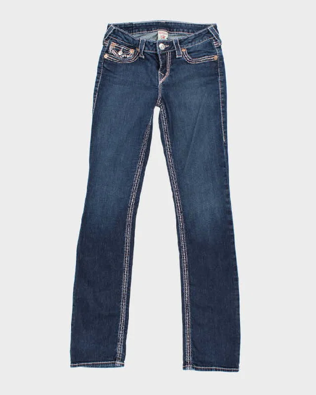 Vintage Y2K Women's True Religion Dark Wash Slim Jeans - W28 L32 Fashionable Slim Fit Jeans