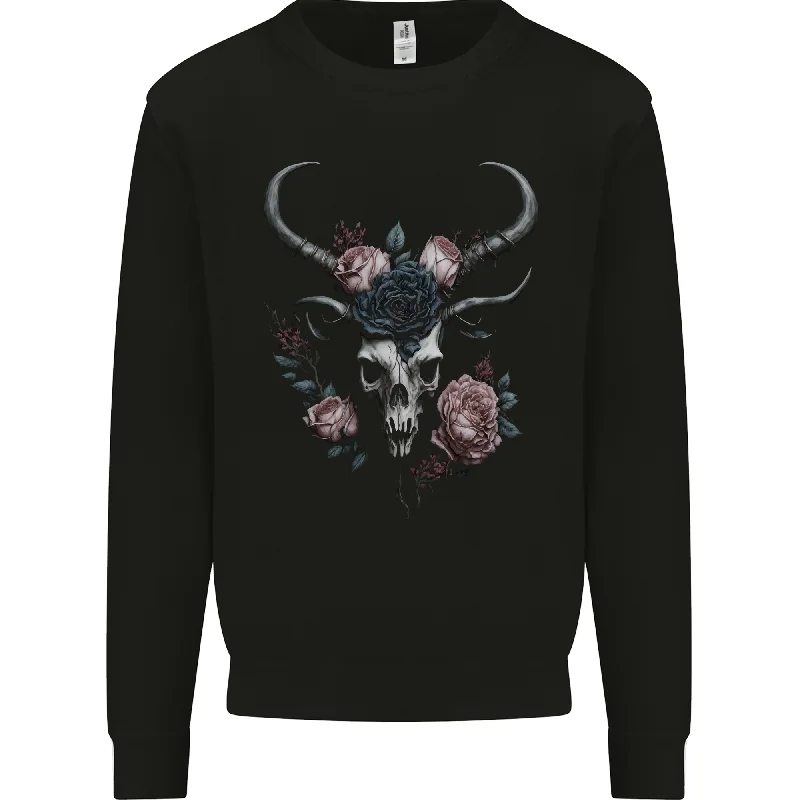 A Gothic Goat Skull With Flowers Roses Goth Mens Sweatshirt Jumper Hoodie with Zipper Versatile Modern A Gothic Goat Skull With Flowers Roses Goth Mens Sweatshirt Jumper Hoodie with Zipper Versatile Modern