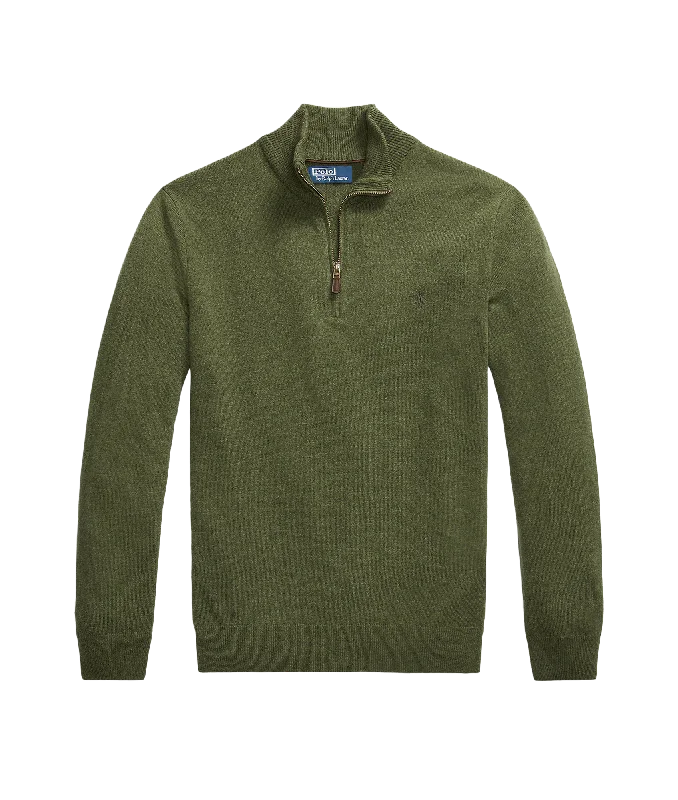 Wool Quarter-zip Sweater - Green Chenille Fabric Brocade Fabric Lace Fabric