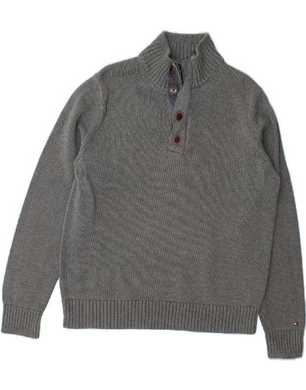 TOMMY HILFIGER Mens Button Neck Jumper Sweater 2XL Grey Cotton Hooded Sweater Collared Sweater Shawl Collar TOMMY HILFIGER Mens Button Neck Jumper Sweater 2XL Grey Cotton Hooded Sweater Collared Sweater Shawl Collar