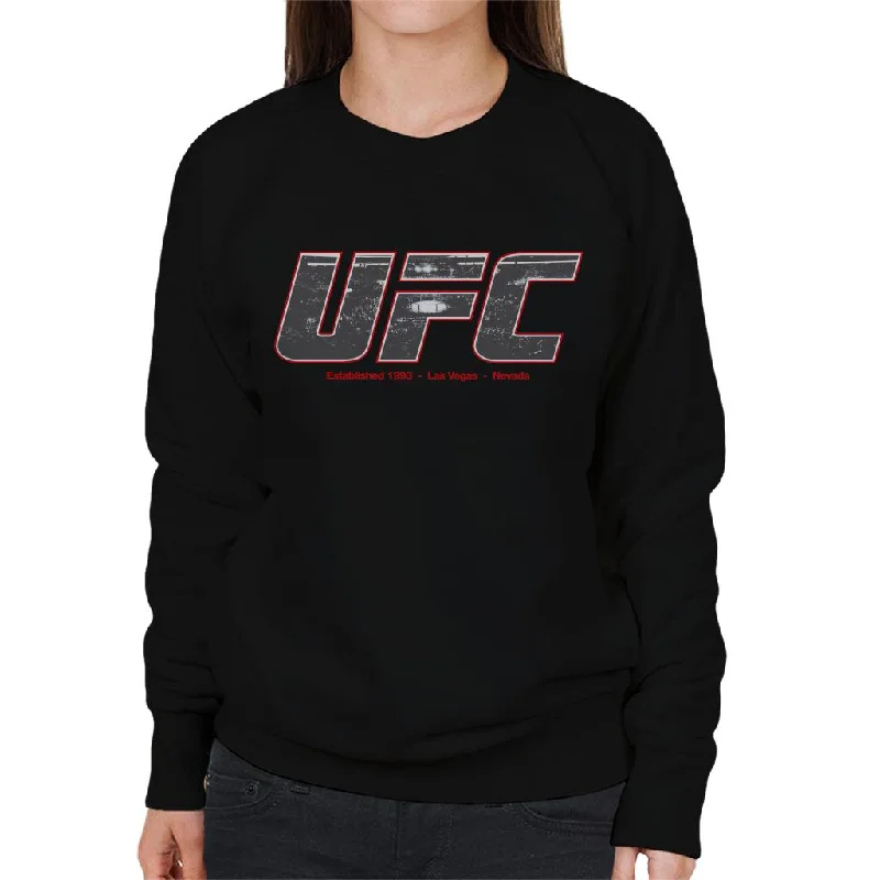 UFC 1993 Arena Text Logo Women's Sweatshirt Hoodie with Hem Raw Edge Edgy Unfinished