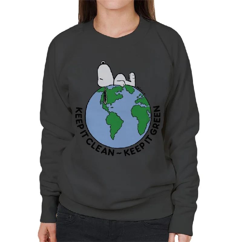 Peanuts Snoopy Keep It Green Women's Sweatshirt Hoodie with Sequins Glamorous Eye-catching Peanuts Snoopy Keep It Green Women's Sweatshirt Hoodie with Sequins Glamorous Eye-catching