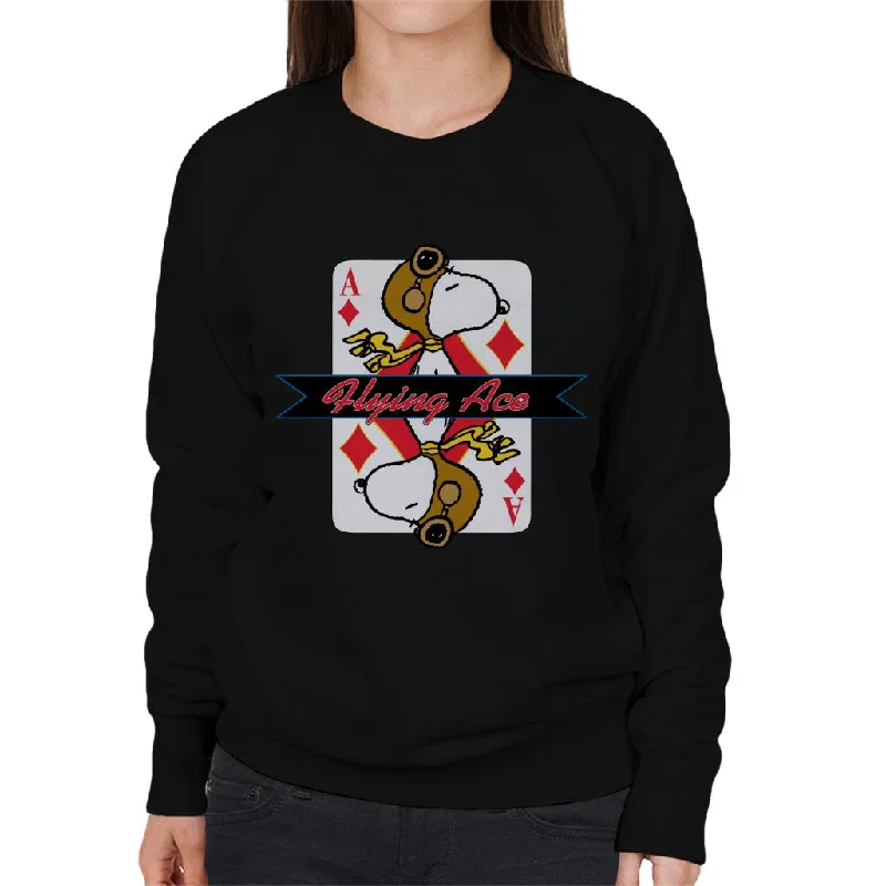 Peanuts Snoopy Flying Ace Women's Sweatshirt Hoodie with Raglan Sleeves Sporty Comfortable