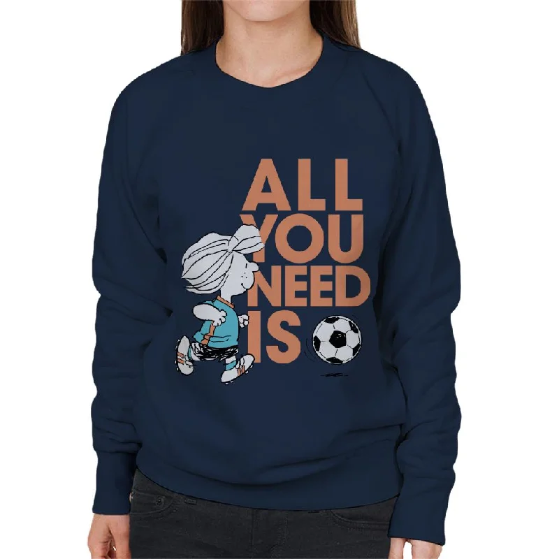 Peanuts Football Peppermint Patty All You Need Is Football Women's Sweatshirt Hoodie with Distressed Vintage Worn Peanuts Football Peppermint Patty All You Need Is Football Women's Sweatshirt Hoodie with Distressed Vintage Worn