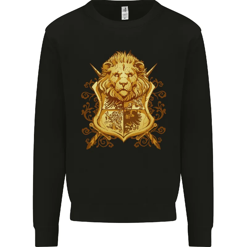 A Heraldic Lion Shield Coat of Arms Mens Sweatshirt Jumper Hoodie with High Neck Warm Protective
