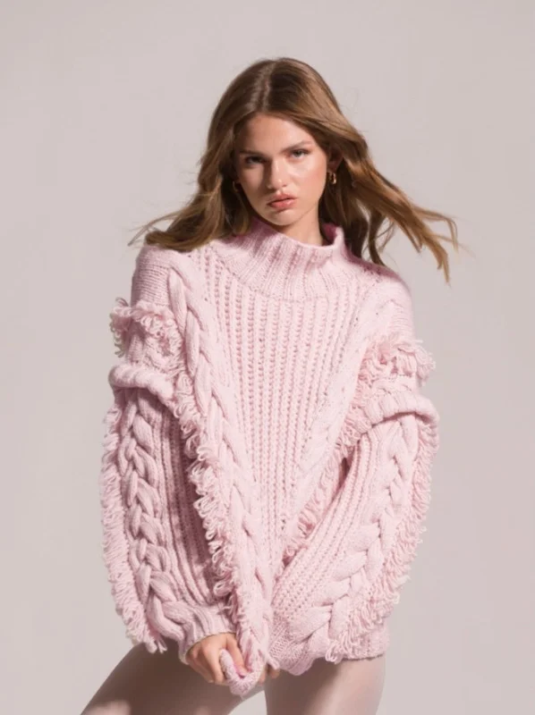 Anastasia Sweater | Pink Boat Neck Shawl Collar Notched Collar