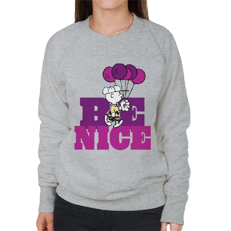 Peanuts Charlie Brown Be Nice Balloons Women's Sweatshirt Hoodie with Zipper Placket Modern Functional Peanuts Charlie Brown Be Nice Balloons Women's Sweatshirt Hoodie with Zipper Placket Modern Functional