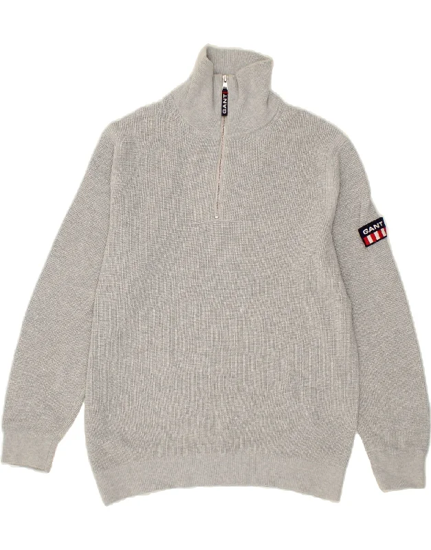 GANT Womens Zip Neck Jumper Sweater UK 24 4XL Grey Cotton Chenille Brocade Lace