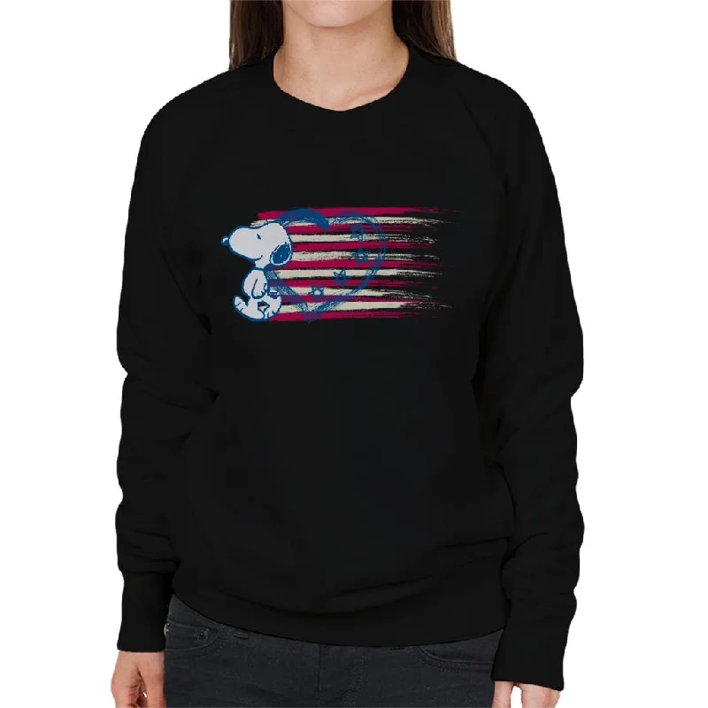 Peanuts Snoopy Patriotic Heart Flag Women's Sweatshirt Hoodie with Color Block Contrast Stylish Peanuts Snoopy Patriotic Heart Flag Women's Sweatshirt Hoodie with Color Block Contrast Stylish
