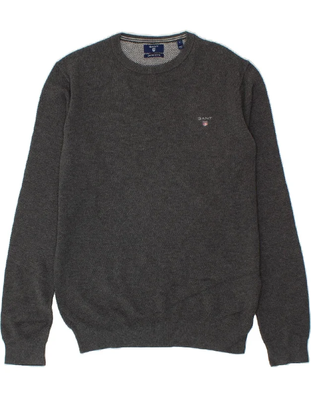 GANT Mens Crew Neck Jumper Sweater Large Grey Cotton Seamless Knitted Crochet