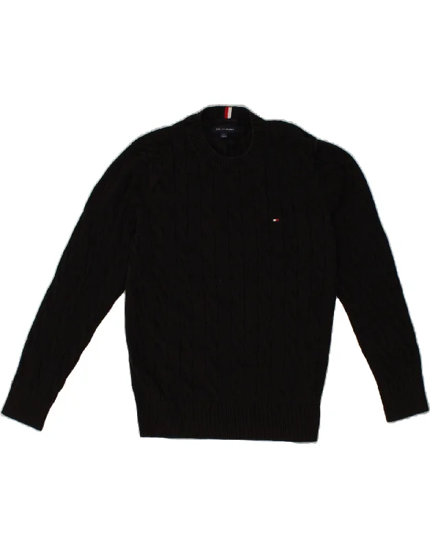 TOMMY HILFIGER Womens Crew Neck Jumper Sweater UK 16 Large Black Cotton Fleece Fabric Down Fabric Feather Fabric TOMMY HILFIGER Womens Crew Neck Jumper Sweater UK 16 Large Black Cotton Fleece Fabric Down Fabric Feather Fabric