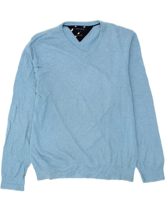 TOMMY HILFIGER Mens V-Neck Jumper Sweater XL Blue Cotton Lace Blend Ribbed Blend Corduroy Blend TOMMY HILFIGER Mens V-Neck Jumper Sweater XL Blue Cotton Lace Blend Ribbed Blend Corduroy Blend