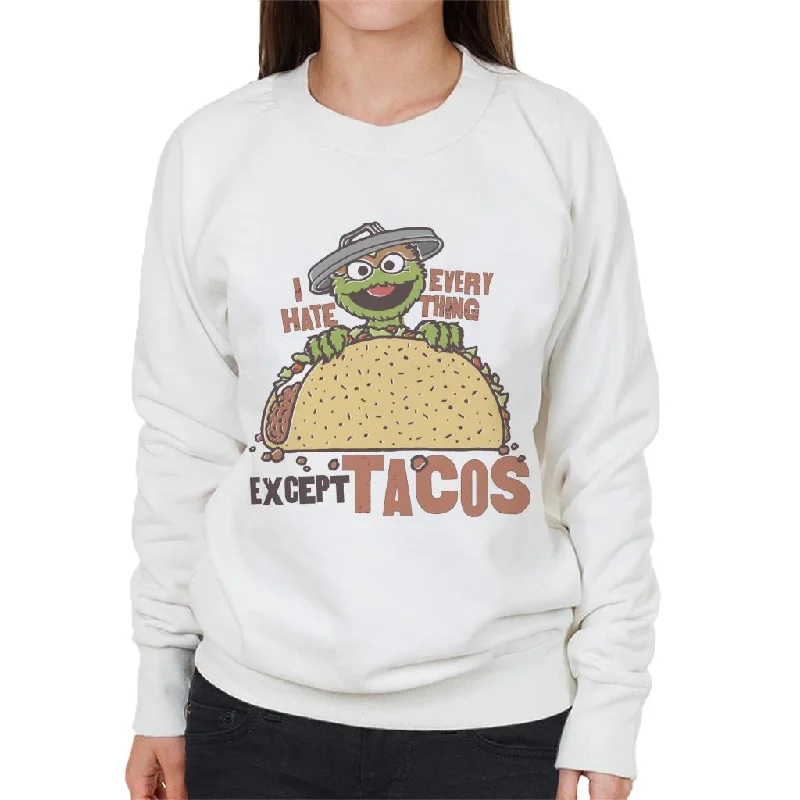 Sesame Street Oscar The Grouch Tacos Women's Sweatshirt Hoodie with Zipper Versatile Modern