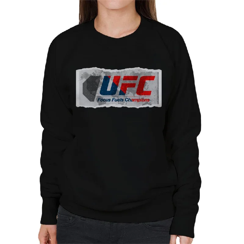 UFC Torn Edges Retro Logo Women's Sweatshirt Hoodie with Raw Hem Edgy Unfinished