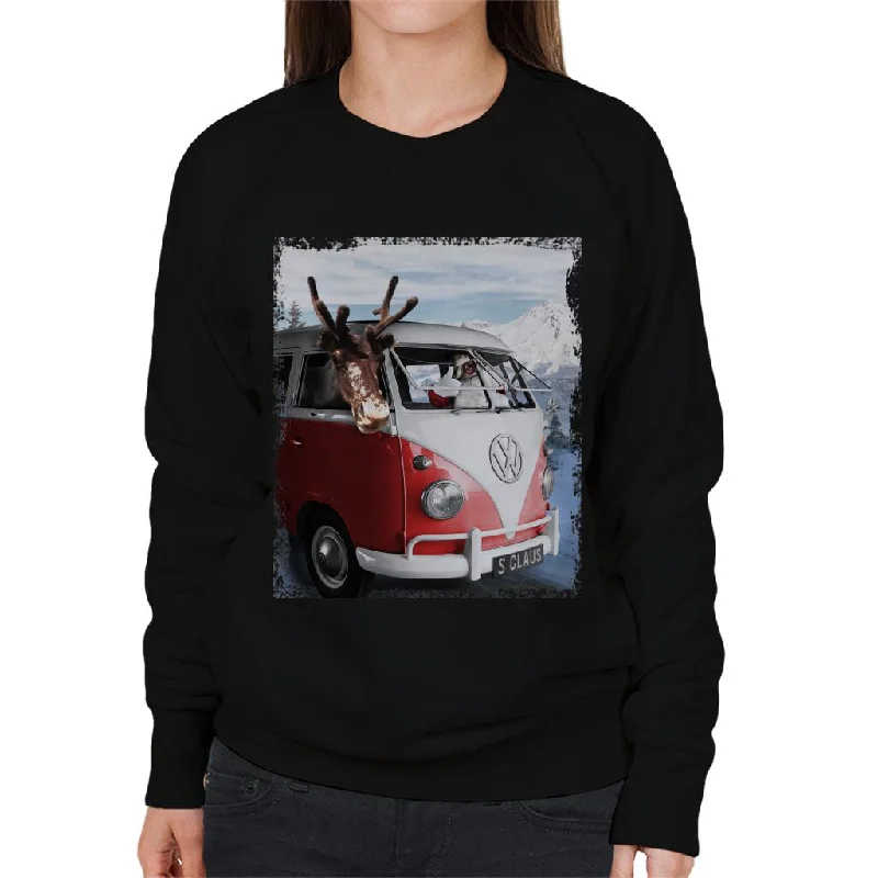 Volkswagen Christmas Camper Van Santa Claus And Reindeer Women's Sweatshirt Hoodie Dress Longline Feminine