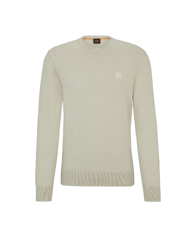 Crew-neck Sweater in Cotton and Cashmere With Logo - Beige Bright Pastel Dark