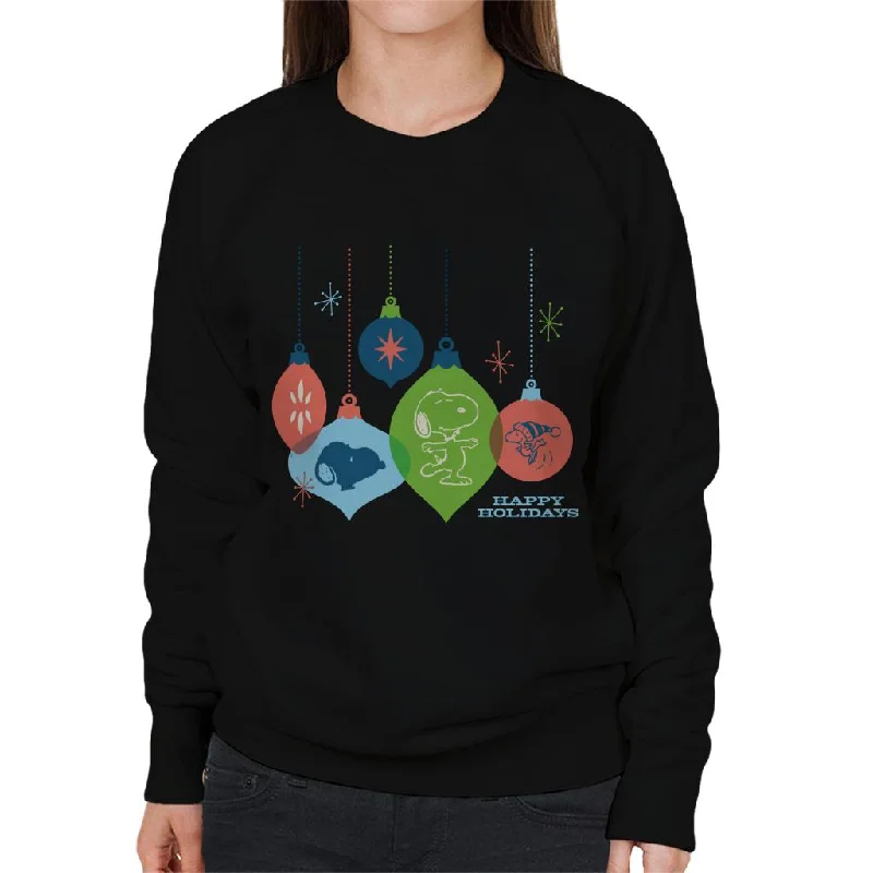 Peanuts Christmas Snoopy Baubles Happy Holidays Women's Sweatshirt Hoodie with Contrast Stitching Detailed Premium Peanuts Christmas Snoopy Baubles Happy Holidays Women's Sweatshirt Hoodie with Contrast Stitching Detailed Premium