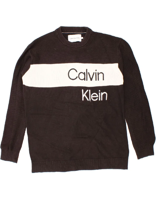 CALVIN KLEIN JEANS Mens Crew Neck Jumper Sweater XL Black Colourblock Zippered Front Buttoned Front Snap Front CALVIN KLEIN JEANS Mens Crew Neck Jumper Sweater XL Black Colourblock Zippered Front Buttoned Front Snap Front