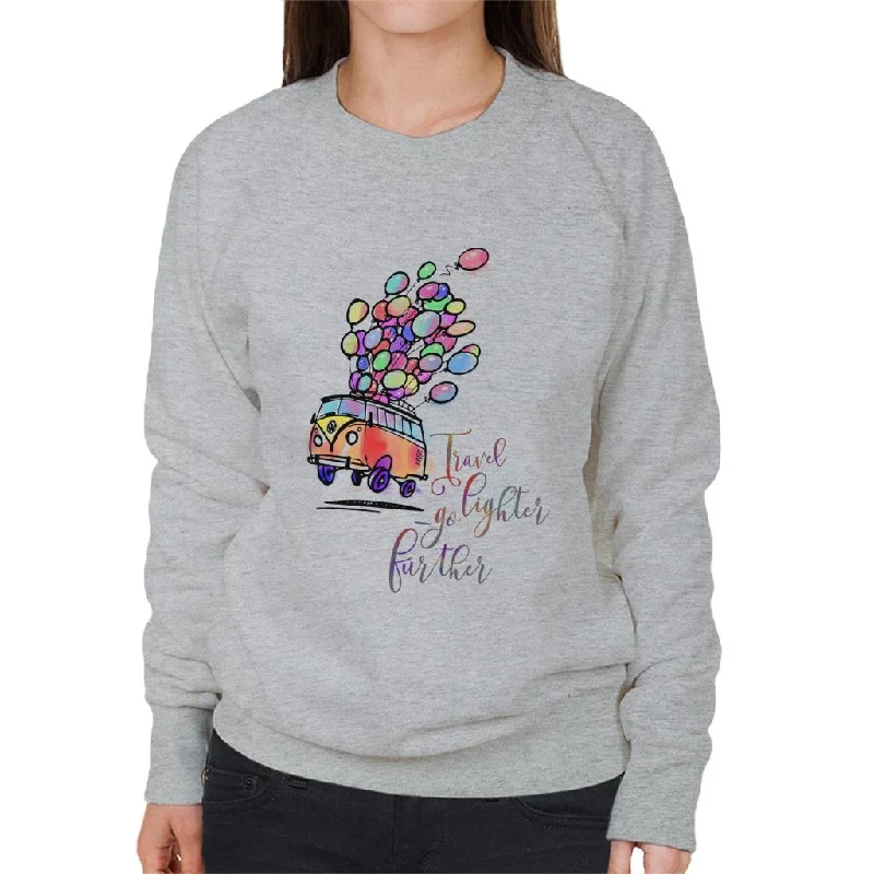 Volkswagen Campervan Balloons Travel Go Lighter Further Women's Sweatshirt Hoodie with Button Classic Timeless