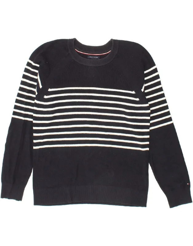 TOMMY HILFIGER Mens Crew Neck Jumper Sweater Small Navy Blue Striped Toggled Drawstring Belted TOMMY HILFIGER Mens Crew Neck Jumper Sweater Small Navy Blue Striped Toggled Drawstring Belted