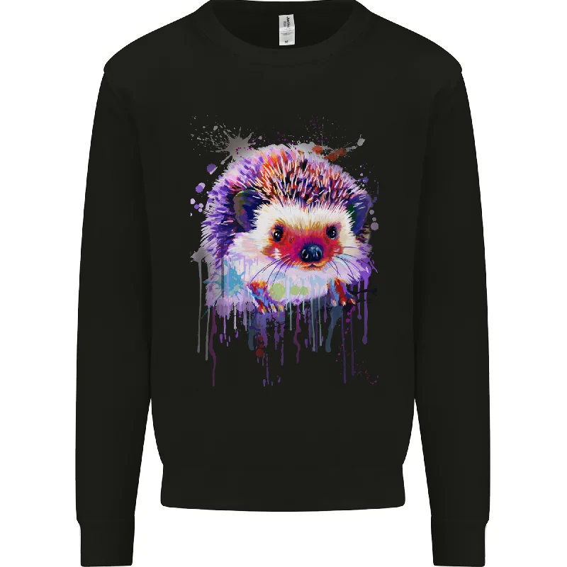 A Hedgehog Watercolour Mens Sweatshirt Jumper Hoodie with Hem Embroidery Detailed Premium