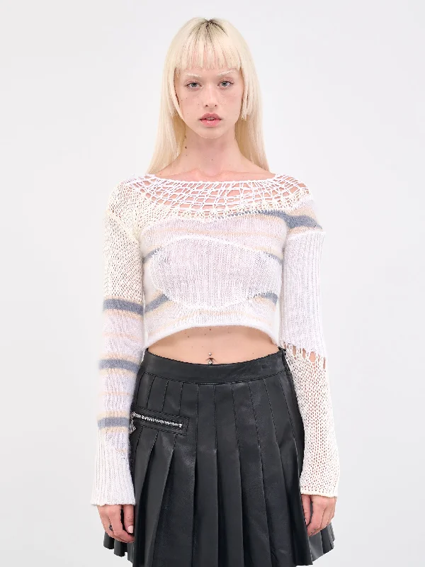 Cropped Patchwork Jumper (GCMD0436Q0-UFU127-MXW02-WHITE) Zippered Buttoned Snapped