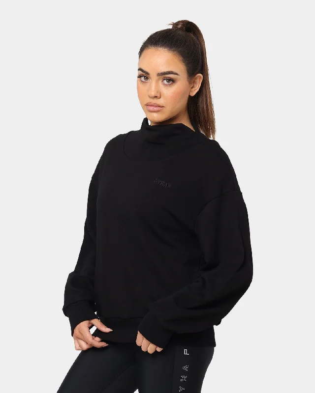 PYRA Women's Oversized Turtleneck Sweater Washed Black Velvet Chenille Corduroy