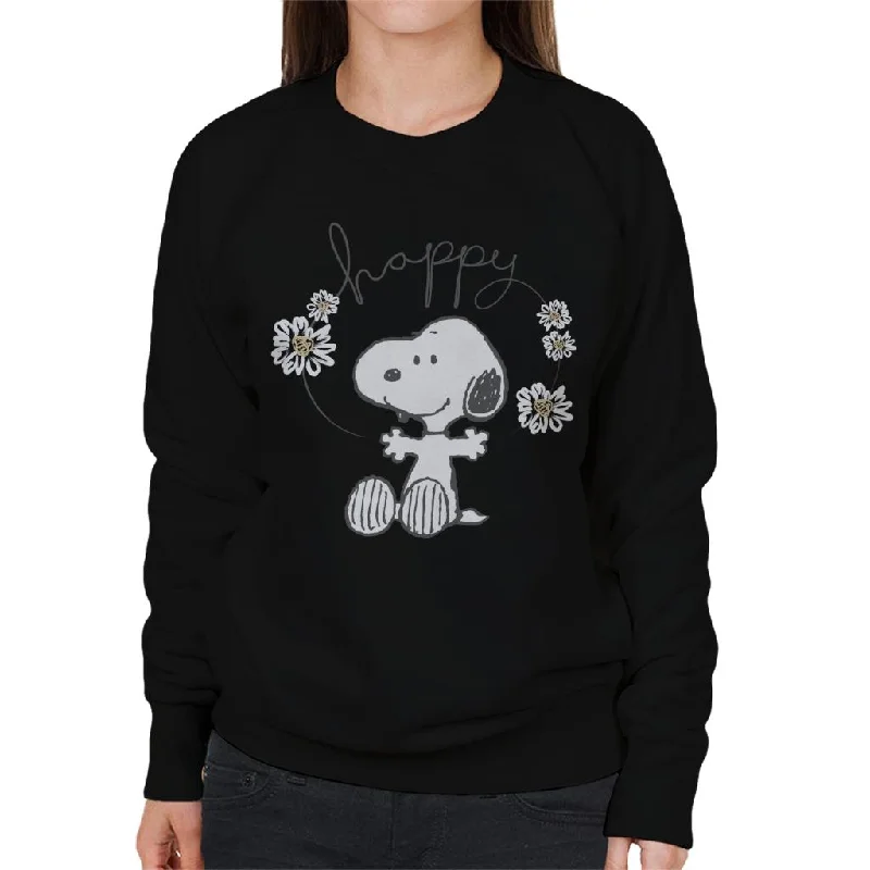 Peanuts Snoopy Happy Surrounded By Daisies Women's Sweatshirt Hoodie with Exposed Zipper Edgy Industrial Peanuts Snoopy Happy Surrounded By Daisies Women's Sweatshirt Hoodie with Exposed Zipper Edgy Industrial