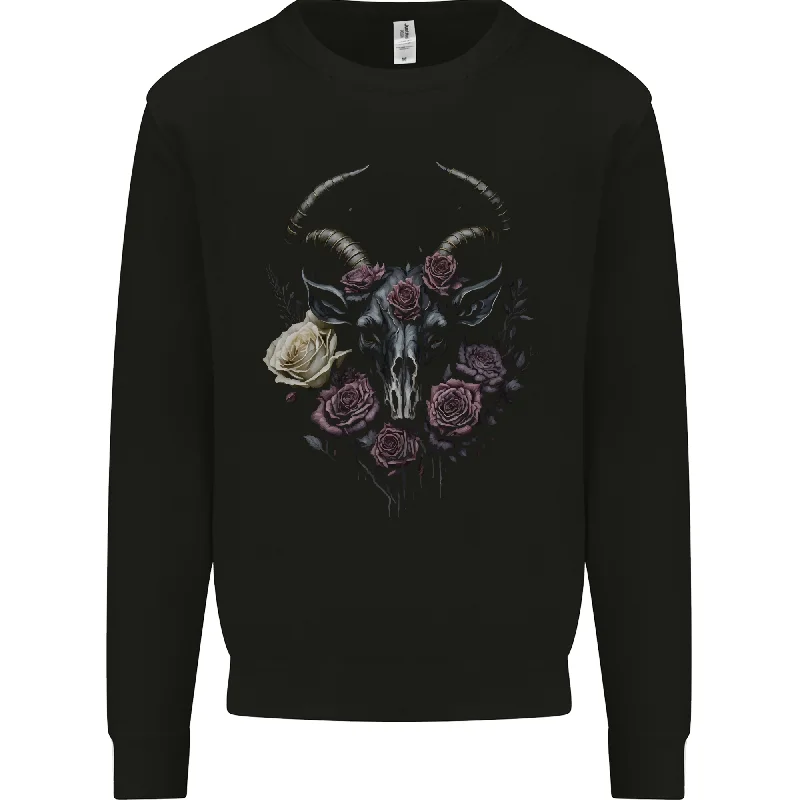 A Goat Skull With Roses Gothic Goth Mens Sweatshirt Jumper Hoodie with Color Block Contrast Stylish A Goat Skull With Roses Gothic Goth Mens Sweatshirt Jumper Hoodie with Color Block Contrast Stylish