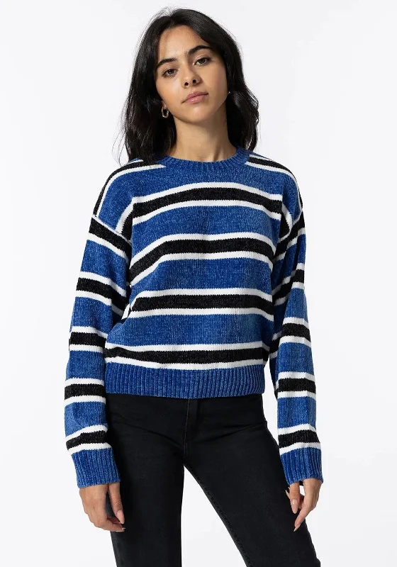Tiffosi Girls Hype Stripe Knit Jumper, Blue Boxy Sweater Fitted Sweater A-Line