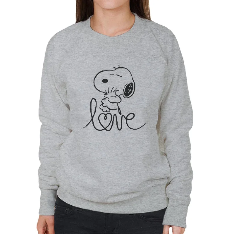 Peanuts Snoopy And Woodstock Love Outline Women's Sweatshirt Hoodie with Raglan Sleeves Sporty Comfortable Peanuts Snoopy And Woodstock Love Outline Women's Sweatshirt Hoodie with Raglan Sleeves Sporty Comfortable
