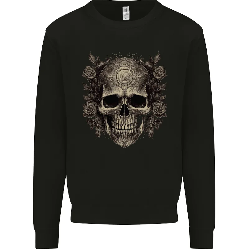 A Gothic Skull With Roses Mens Sweatshirt Jumper Hoodie with Raglan Sleeves Sporty Comfortable A Gothic Skull With Roses Mens Sweatshirt Jumper Hoodie with Raglan Sleeves Sporty Comfortable
