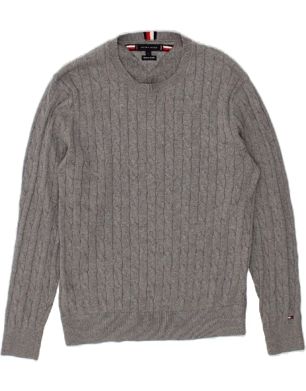 TOMMY HILFIGER Mens Crew Neck Jumper Sweater Large Grey Cotton Denim Fabric Leather Fabric Suede Fabric TOMMY HILFIGER Mens Crew Neck Jumper Sweater Large Grey Cotton Denim Fabric Leather Fabric Suede Fabric