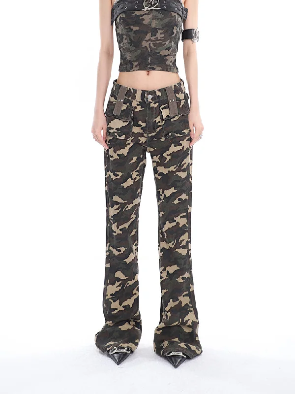 Crista Denim Army Green Camouflage High Waist Multi-Pocket Jeans Pants Comfortable Faded High-Rise Jeans Crista Denim Army Green Camouflage High Waist Multi-Pocket Jeans Pants Comfortable Faded High-Rise Jeans